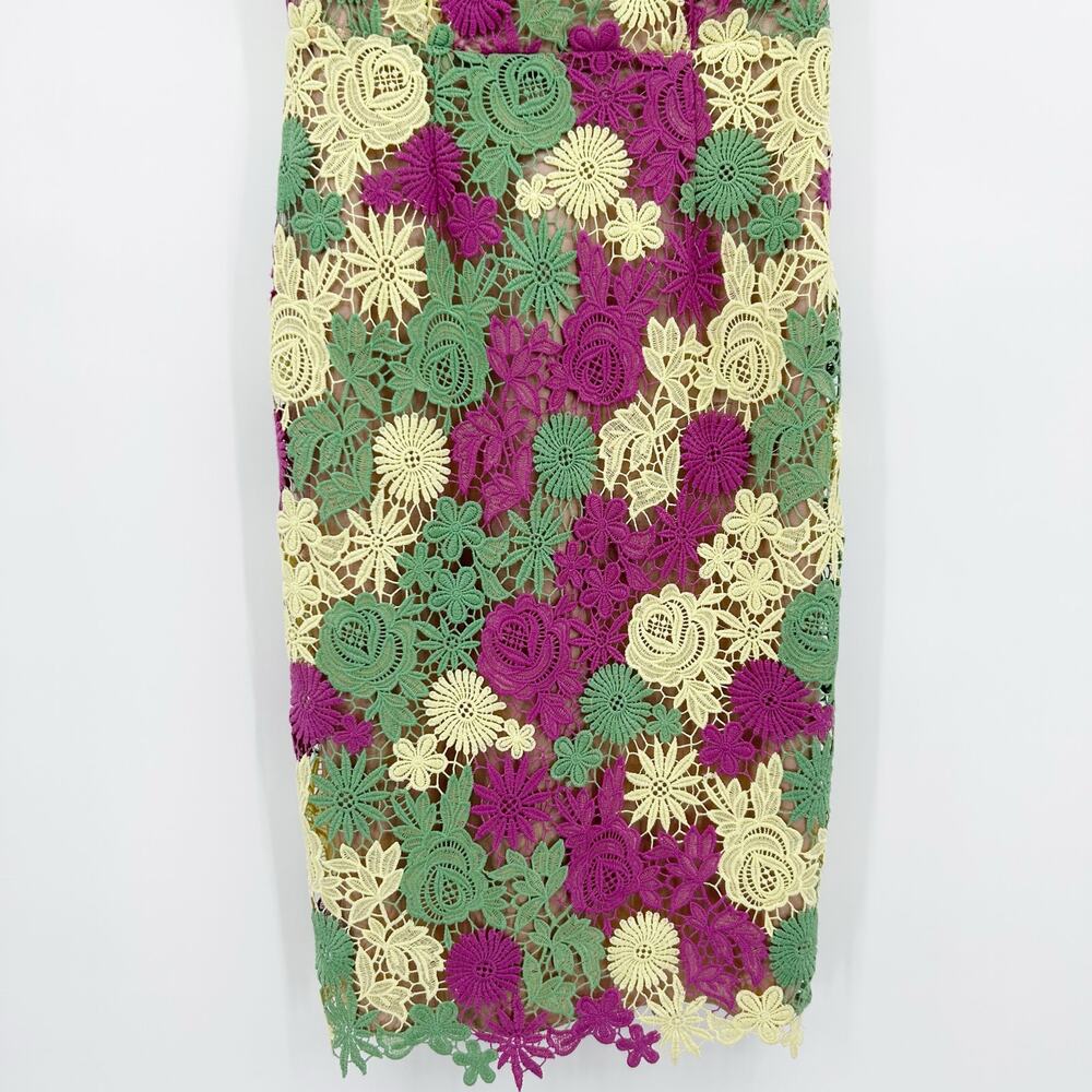 Mikael Aghal Merana 3D Floral Lace Sheath Dress Sz 4 Pink Green Yellow occasion - Picture 6 of 11